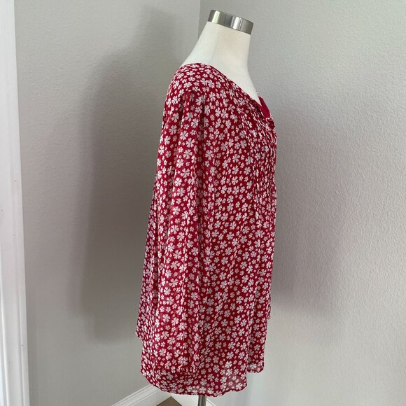 Tommy Hilfiger Womens Plus 2X Red Floral Blouse Long Sleeve Front Neck Tie Top - Picture 3 of 10